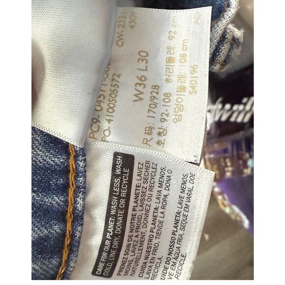 Levi's 511 Slim Fit Jeans Men's Light Wash W36 L30 - Worn/Rips Denim VINTAGE - Picture 4 of 7